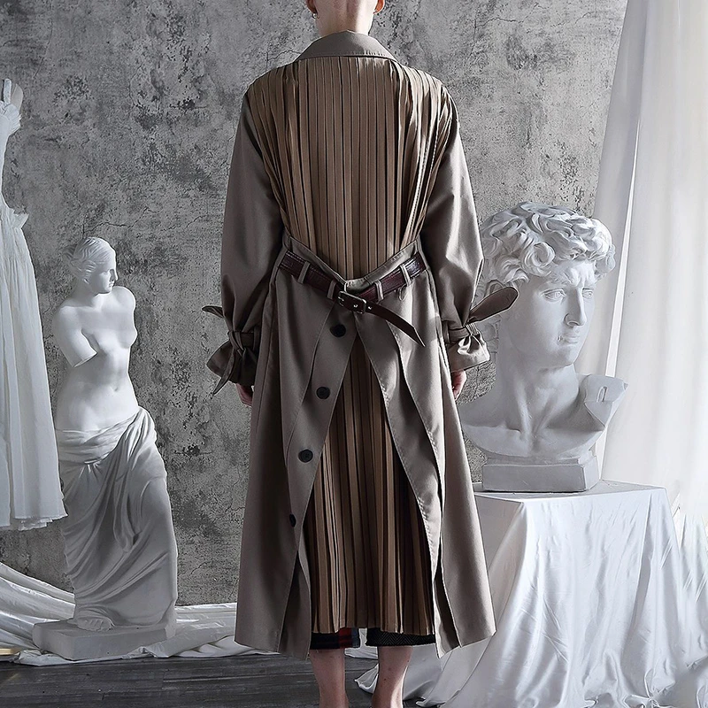 

TWOTWINSTYLE Patchwork Hit Color Women's Windbreaker Notched Long Sleeve With Sashes Straight Coats Female Autumn Fashion 2020