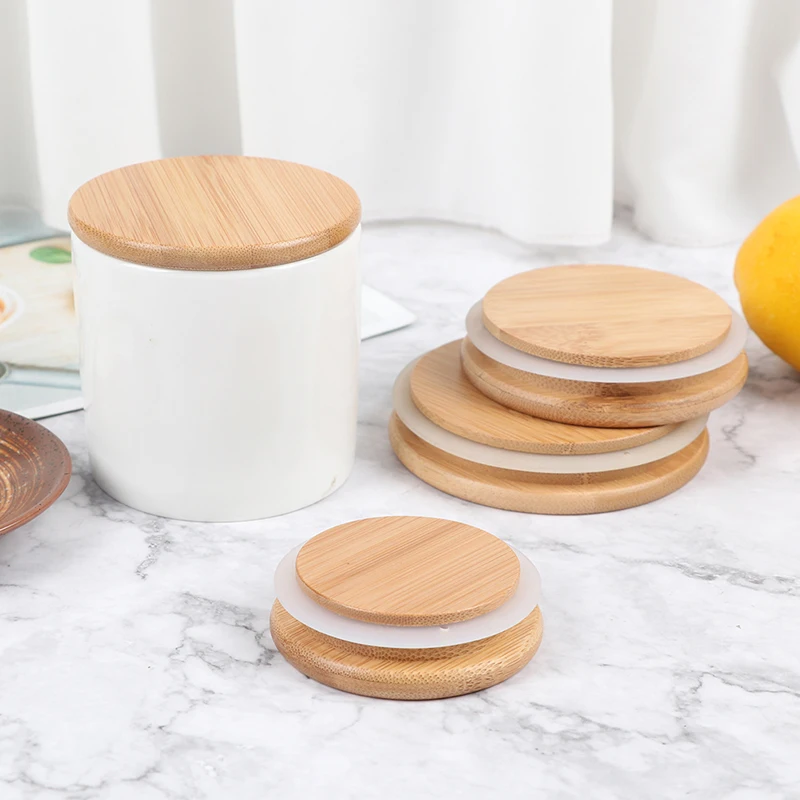 

1pcs Bamboo Lids Mason Jar Caps Non Leakage Silicone Sealing Wooden Covers For Drinking Jar Kitchen Supplies