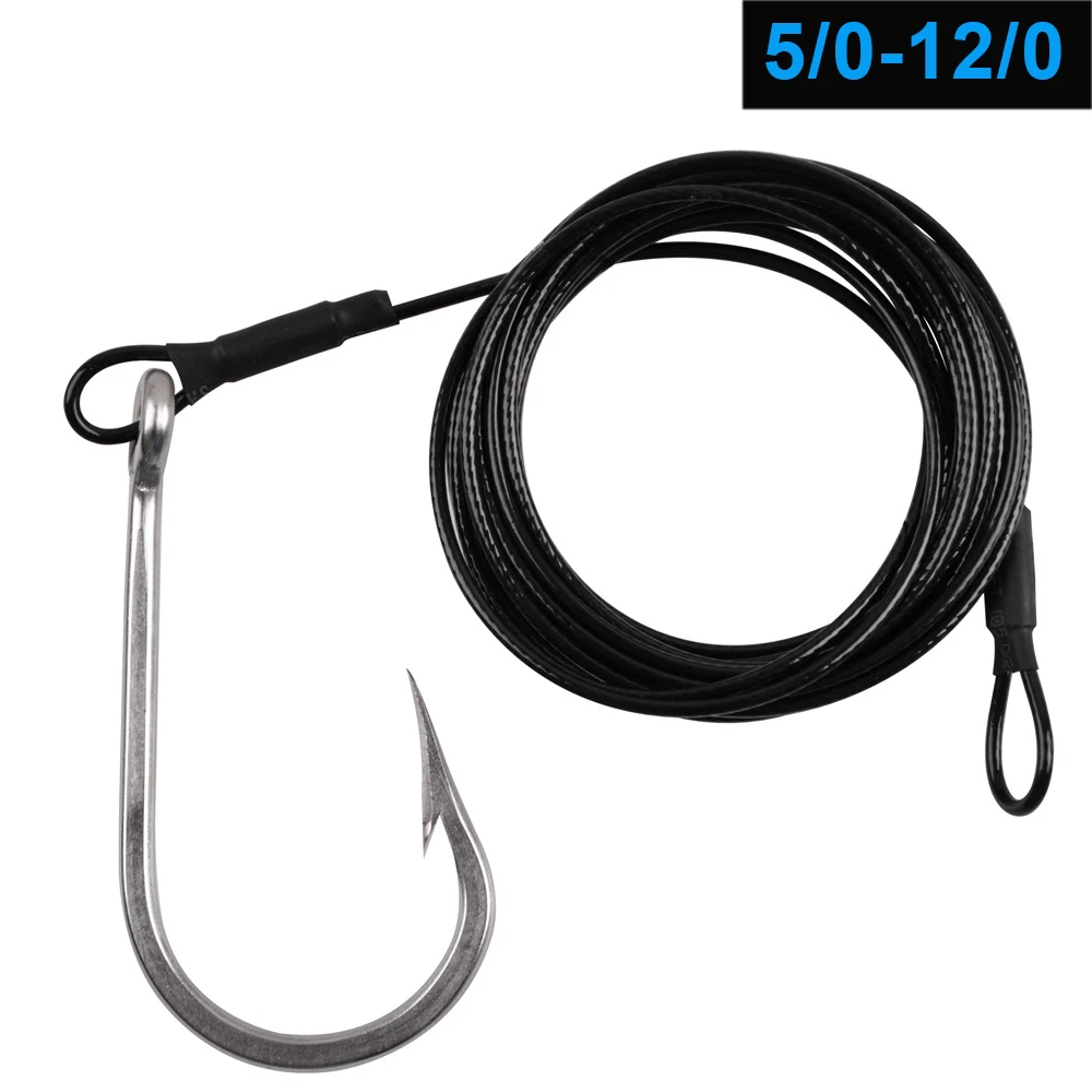 

2PCS Tuna Fishing Hooks 400LB Big game Trolling Jig Bait rig Nylon Coated Cable Leader Rigging Saltwater Shark Toothy Fishhooks