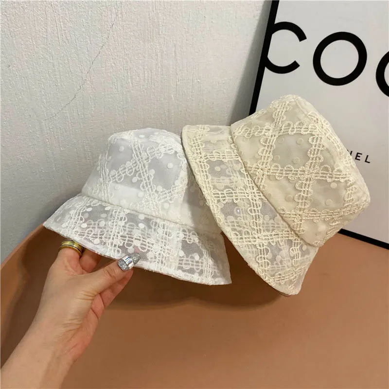 2021 Cap Summer New Women Lace Musical Note Bucket Hats England Fashion Elegant Breathable Sun Protection Sun Hats QDKPOTC