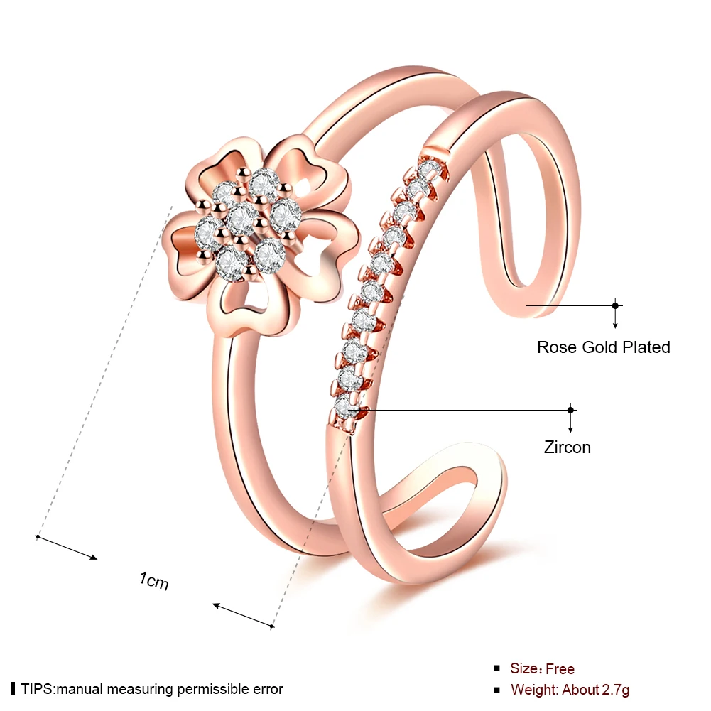 

Fashion Rose Gold Plated Ring Flower Open Ring with Shiny Zirconia for Women Girlfriend Party Jewelry Resizable LKN18KRGPR924