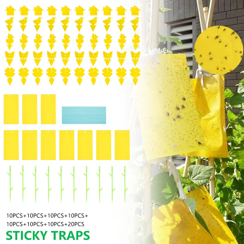 

60PCS Dual-Sided Fly Trap Yellow Sticky Insect Traps Catch All Flying Greenhouse Pests Nematodes Flies Plant Insect Garden Tools
