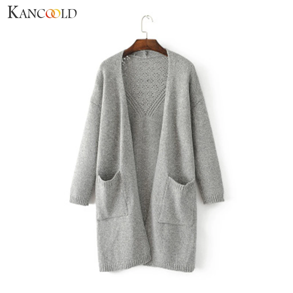 KANCOOLD пальто женские с длинным рукавом Твердые открытые спереди кардиганы джемпер свитера с карманом новые женские пальто и куртки 2019JUL30