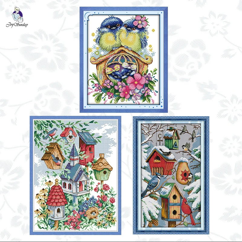 

Joy Sunday Birds Animal Pattern Cross Stitch Kit 14Ct Counted Canvas Embroidery11Ct Printed Fabric Handmade Needlework Gifts Set