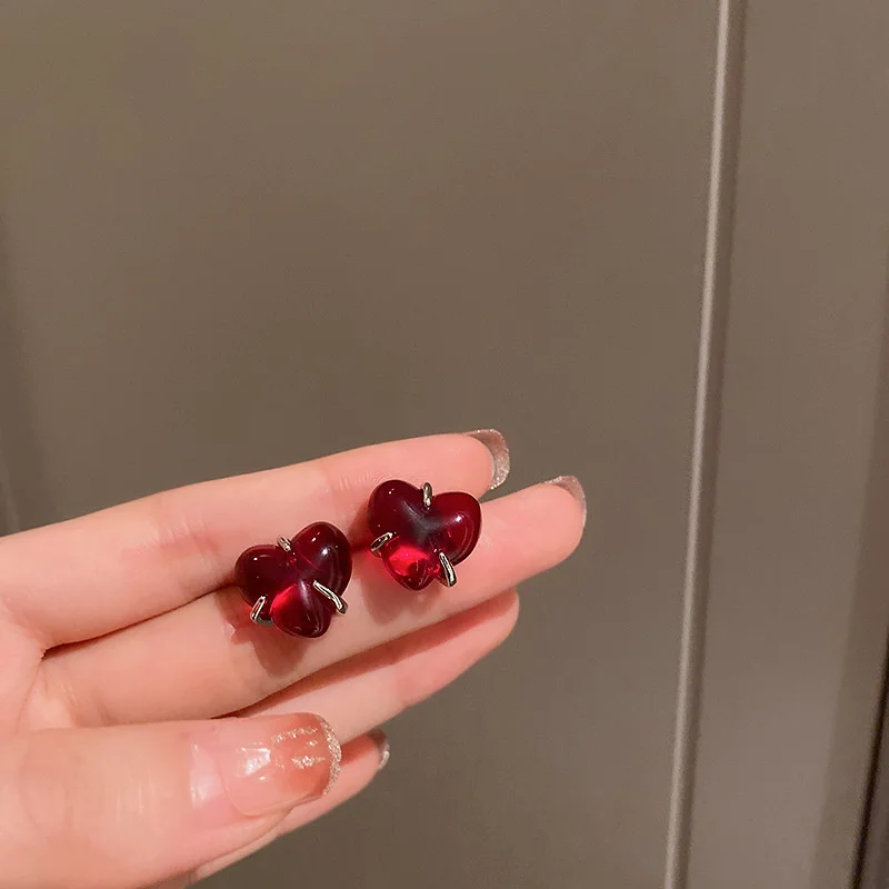 

925 silver needle acrylic Love Earrings Korean sweet candy color niche Earrings forest temperament Earrings