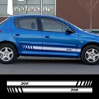Автомобильные боковые наклейки для Peugeot 206, 2 шт., аксессуары для тюнинга, виниловая пленка, наклейки, автомобильные спортивные наклейки, графика