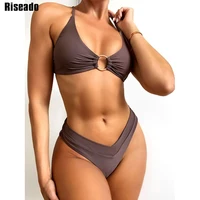 riseado sexy brown bikini push up swimsuit women swimwear 2021 ring bathing suit high cut brazilian biquini female beachwear new