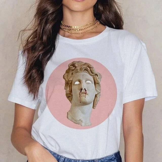 Women Michelangelo T Shirt Ulzzang Hands Femme Vintage Harajuku Tshirt 90s Aesthetic Female Grunge Graphic T-shirt Drop Ship | Женская