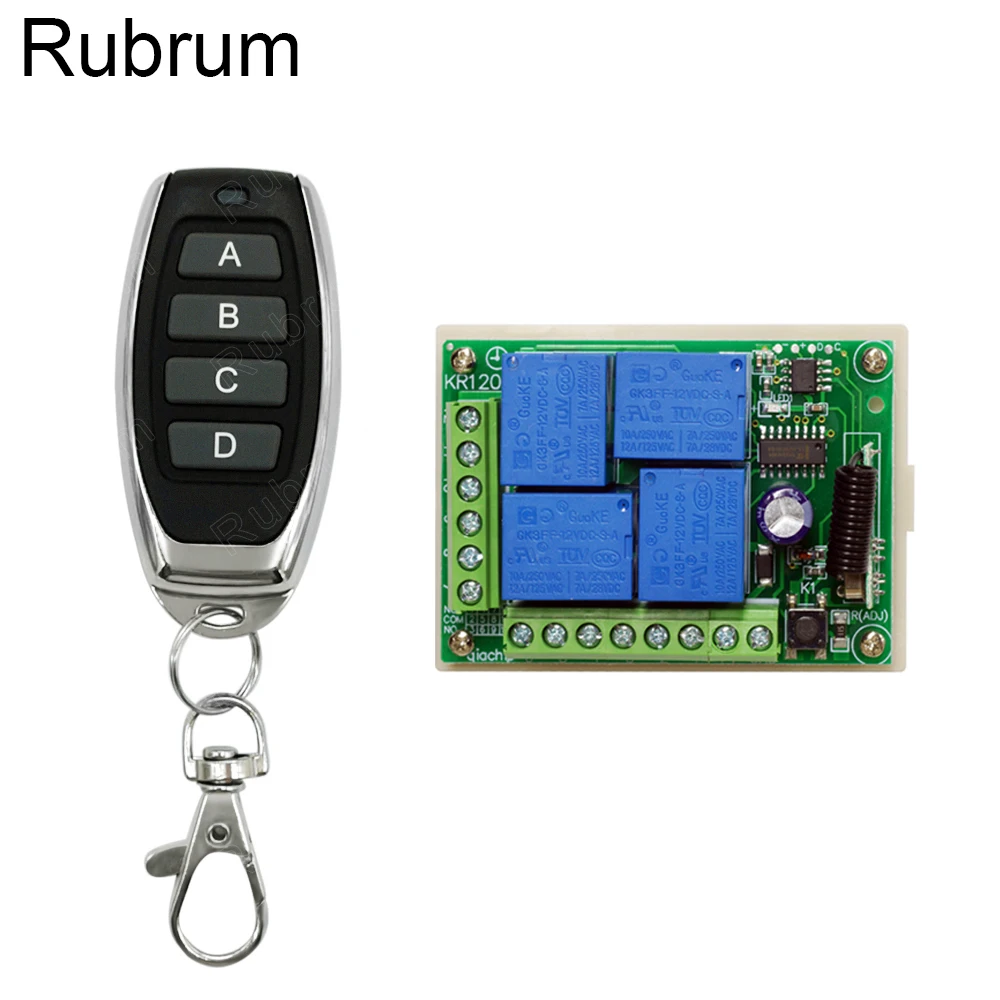 Rubrum 433MHz DC 12V 4CH Wireless RF Remote Control Switch Security Garage Doors Gate Electronic Lock Key 4 Buttons Transmitter