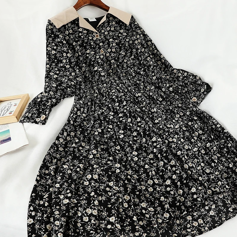 OCEANLOVE Spring Floral Women Dress High Waist Fashion 2020 Korean Chic New Long Dresses Vintage A-line Elegant Vestidos 15574 | Женская