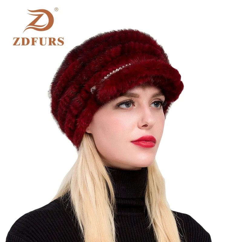 ZDFURS * 2019 Новая зимняя женская вязаная шапка из меха норки меховые шапки с острым
