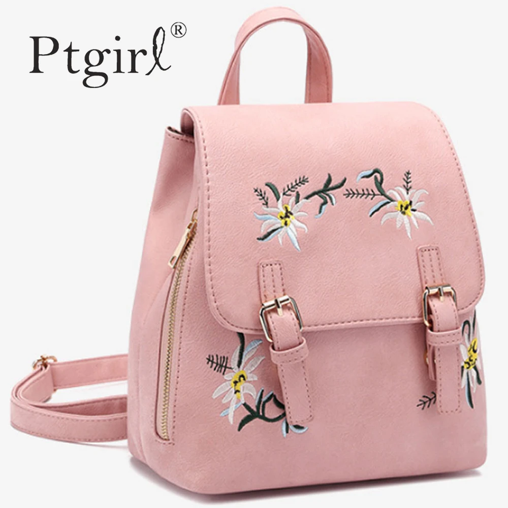 Женские кожаные рюкзаки с цветочной вышивкой школьные сумки для девочек рюкзак
