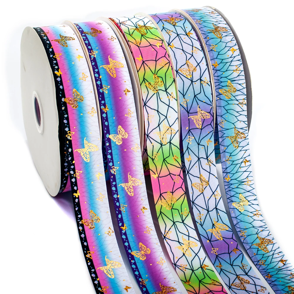 

Золотая фольга корсажная лента Kimetsu No Yaiba двойная печать бабочка фон для волос аксессуар украшение