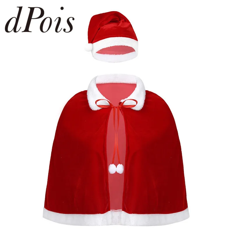 Женский красный бархатный плащ Санты с меховым воротником Рождественский