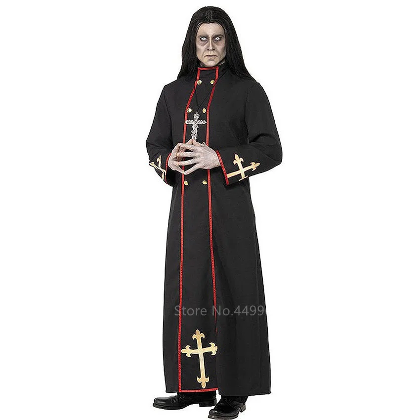 

Halloween Missionary Scary Cosplay Costume Men Priest Zombie Black Cross Carnival Party Long Robes Religious Catholic Medieval