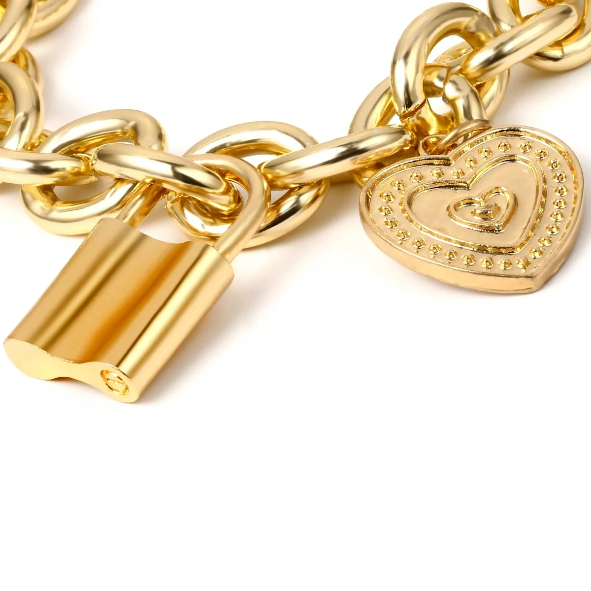 

Punk Miami Cuban Choker Multi Layer Lock Pendant Chunky Chain Steampunk Padlock Heart Chain Necklace Jewelry Gift