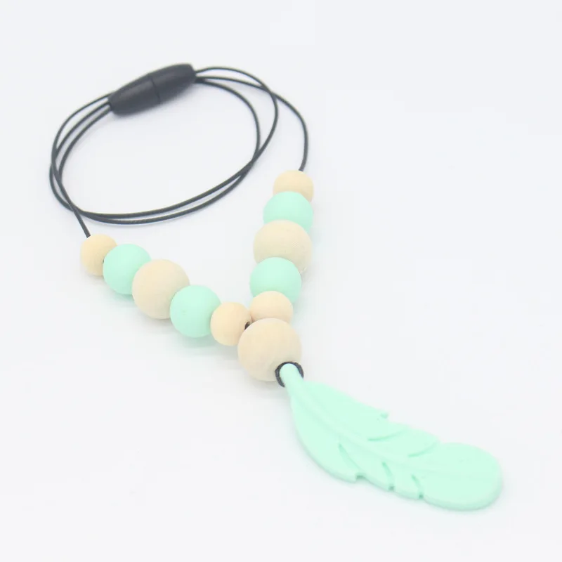 Juguete de dentici&oacute;n para beb&eacute;, mordedor de silicona para entrenamiento de beb&eacute;, collar con colgante de pluma, cuentas de juguete para masticar, chupete, Clip, juguetes, regalos-3