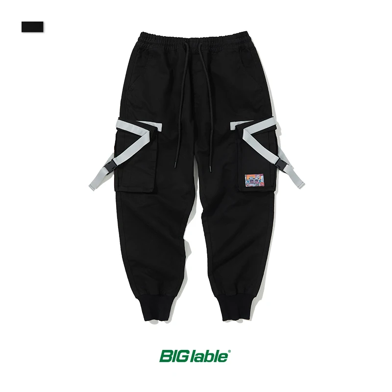 

BIG LABLE Mens Cargo Pants High Street Hip Hop Pants Skateboards Streetwear Elastic Waist Leggings Pants Casual Trousers 9323S