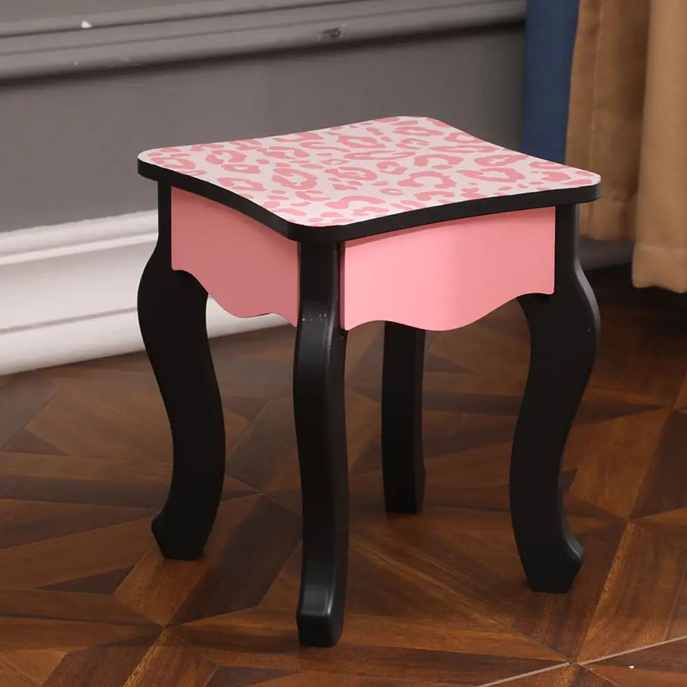 

Gold-plated Metal Handle Tri-fold Mirror Single Drawer Arc Feet Children's Dressing Table with Red Leopard Pattern [FCH]