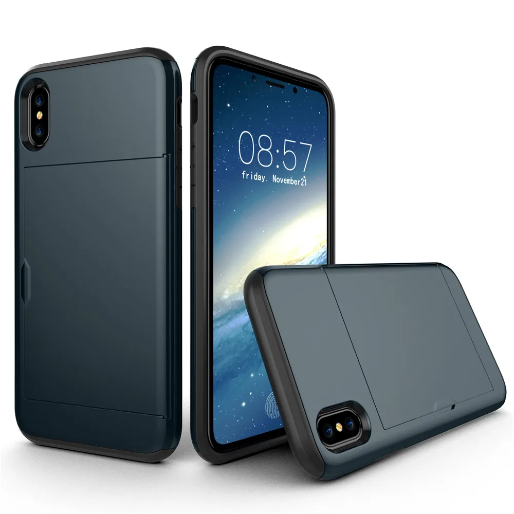 Чехол VRSDES для iPhone 7, 7 plus, 8, 8 plus, 5S, 6 слотов для карт, ударопрочный Жесткий ПК, мягкий ТПУ Гибридный чехол-кошелек для iPhone X, XS, чехол для MAX XR - Цвет: Navy Blue