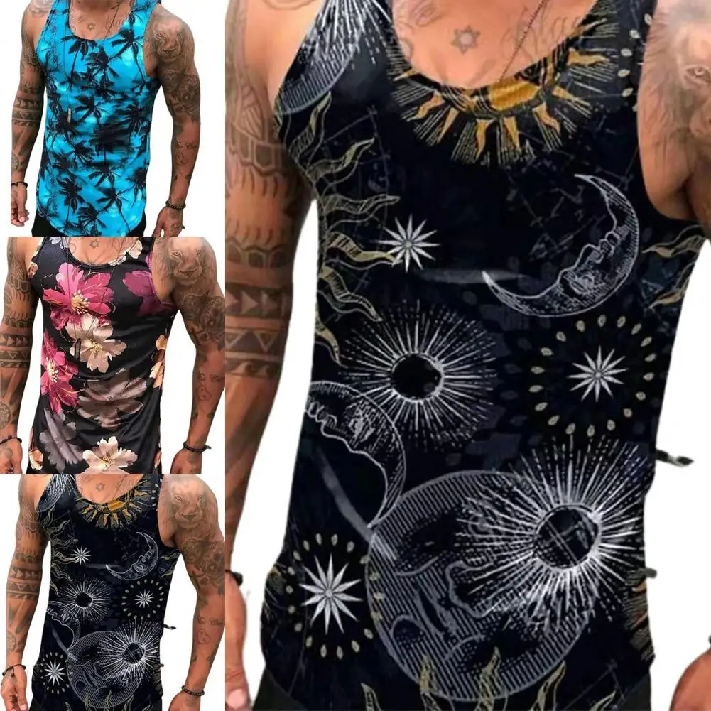 

Men's Tanks Vest Round Neck Breathable Sportswear Men Summer Printing Tanks Top Bodybuilding Fitness Gym Tee Shirt Male Clothes
