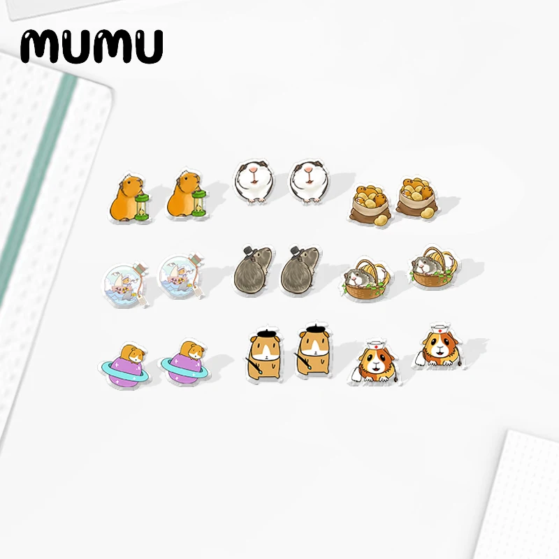 Серьги-гвоздики в виде морской свинки акриловые украшения ручной работы с милой