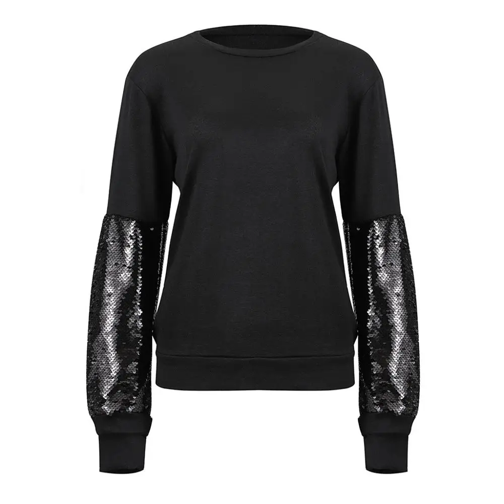 Черный Europe fashion sequins sweater Pullovers Sweater Winter New Hot Fashion O-neck Sequined Long Sleeve Knit Sweaters Pullovers - Цвет: Черный