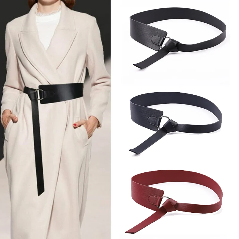 

New Women Wide Leather Corset Belt Fashion Female Tie Obi Red Black Bow Leisure Belts Ladies Wedding Dress Decorative Waistband
