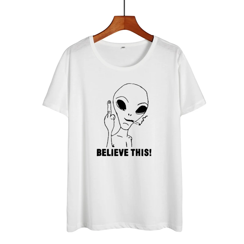 Женские Забавные футболки с инопланетянином футболка надписью &quotверьте этому