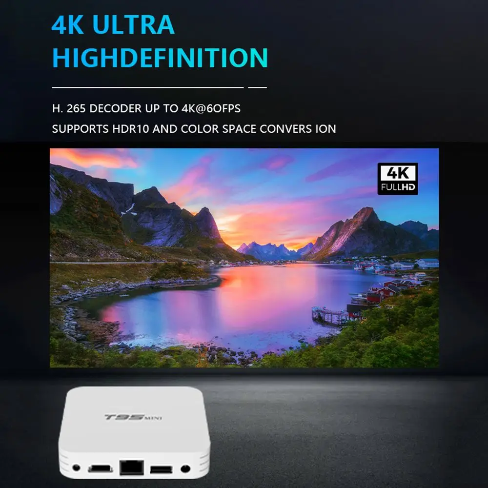 Домашний Android 100 Quad Core 2,4 ГГц WiFi приставка T95MINI Smart TV 4 ГБ ОЗУ 32 ГБ ПЗУ 4K H265 Медиаплеер Театр 2022 года.
