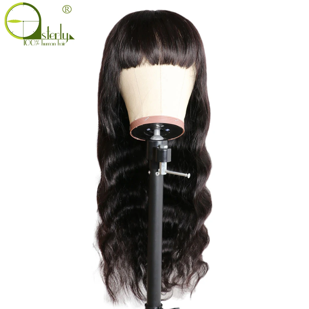 Sterly Human Hair Wigs With Bangs Body Wave Bang Natural Color Remy Long Wig | Шиньоны и парики