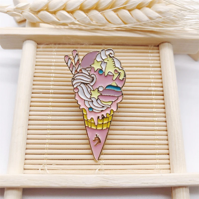 Cartoon Pink Ice Cream Cone Fun Food Enamel Brooch Animal Horse Stars Alloy Badge Clothes Bags Pins Cute Jewelry Gift For Friend | Украшения