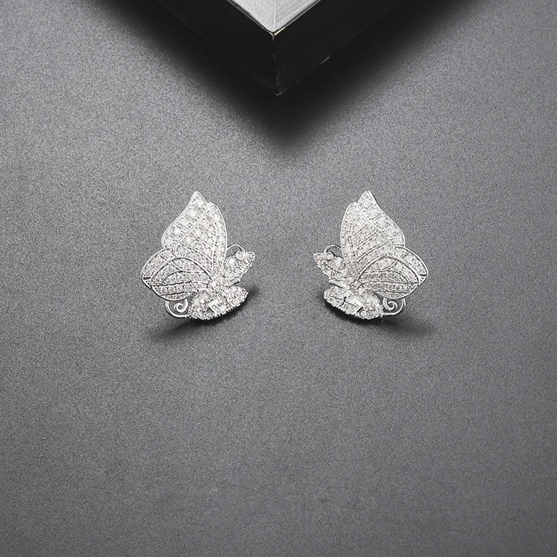 Серьги бабочки YANMEI YME9544 с цирконом изысканные роскошные блестящие сережки милая