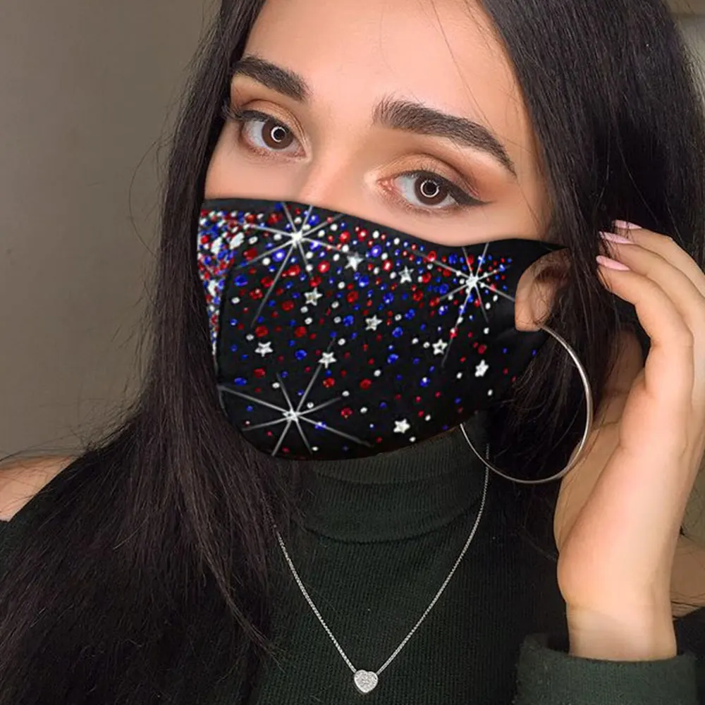 2021 модная женская маска для лица Стразы эластичные Многоразовые моющиеся