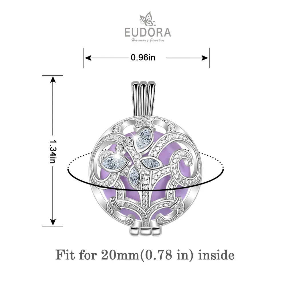 Eudora 20 мм беременность мяч/колокольчик мяч/Бола для детей шар кулон ожерелье ирис цветок клетка с кристаллом CZ бабочка ювелирные изделия K355N20