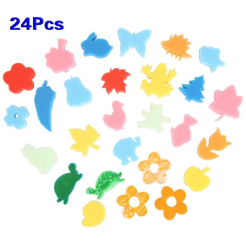 

24Pcs Colorful Different Shapes Kids Children Crafting Painting Sponge DIY Stamp