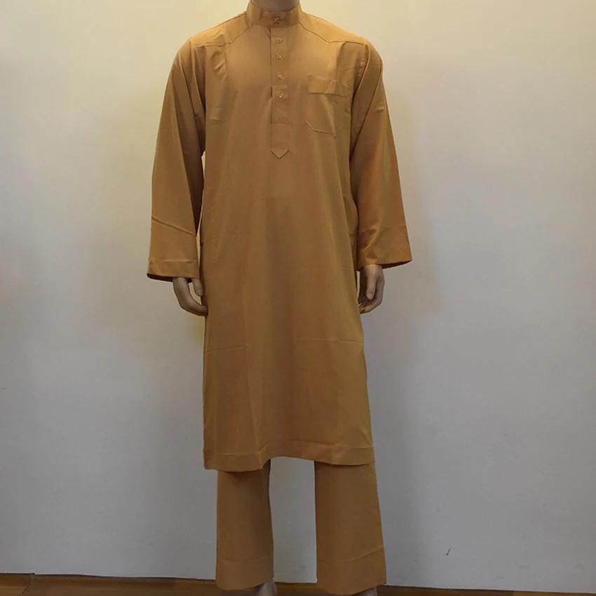 Мусульманская одежда мужская Арабская абайя длинный рукав карманный Воротник