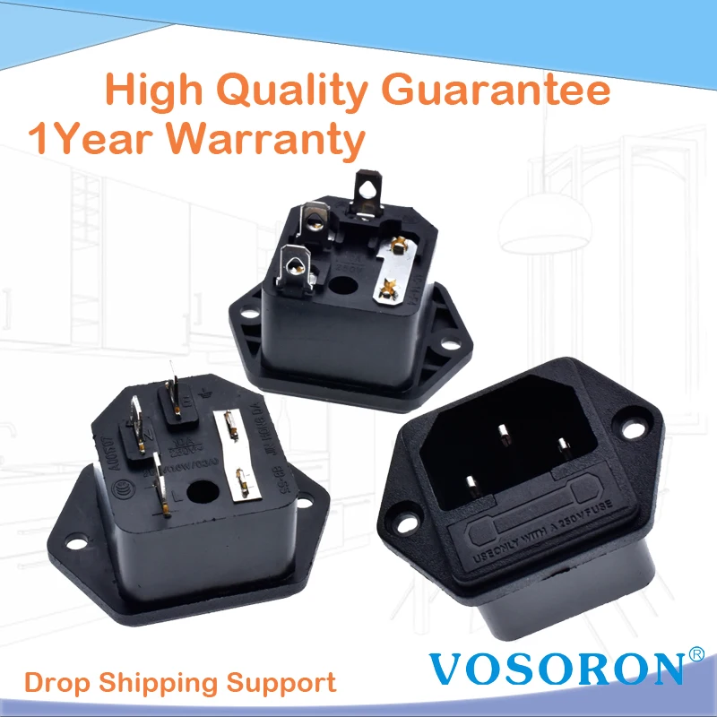 1 шт. новая панельная 3-контактная штепсельная вилка IEC 60320 C14 на 10 А переменного тока, 250 В, шестигранная розетка с держателем предохранителя