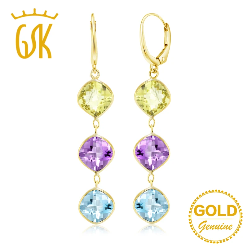 GemStoneKing 10.00Ct шахматная доска 8 мм Натуральный топаз зеленый и фиолетовый Аметист 14