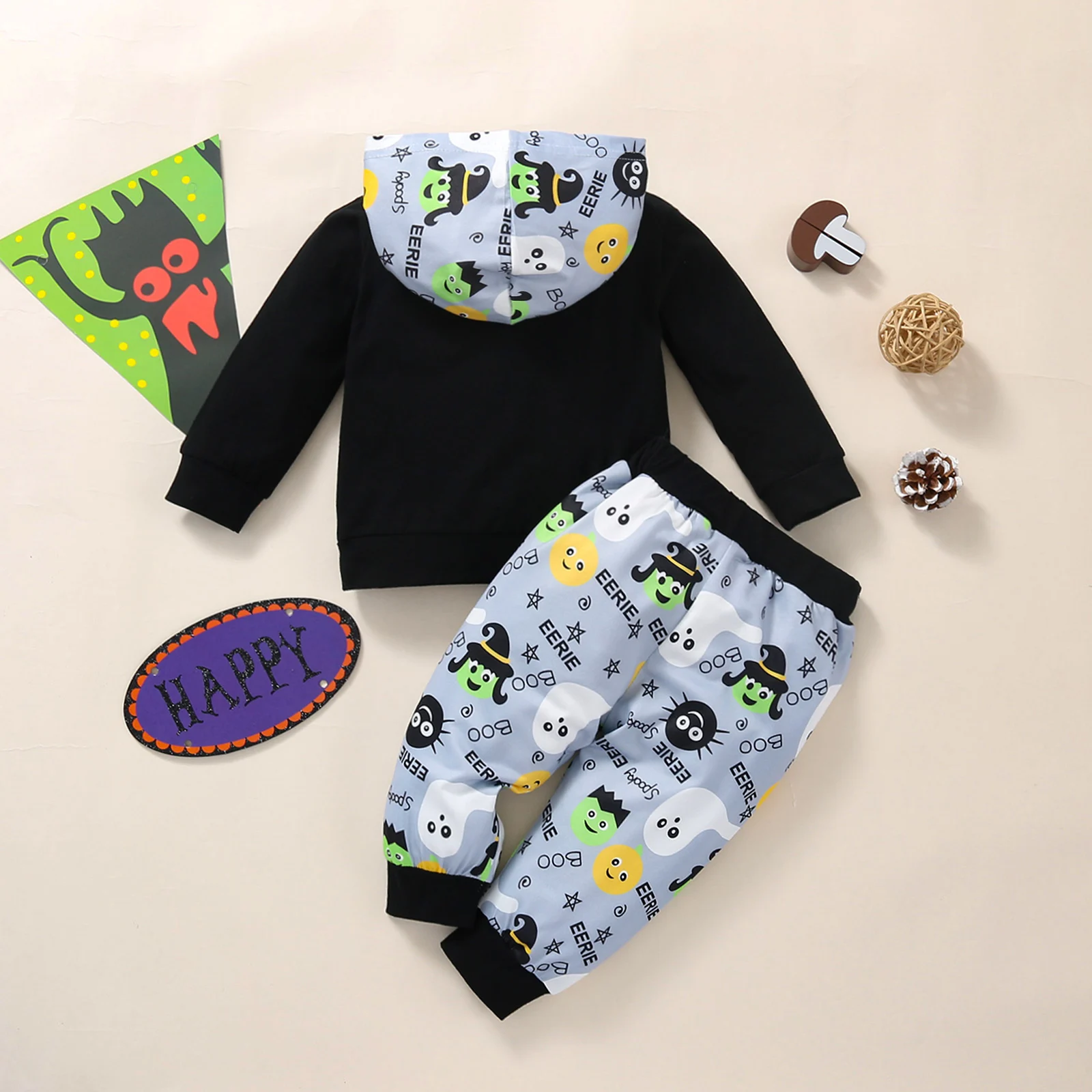 

2021-06-21 Lioraitiin 0-4years Toddler Boys Girl Halloween 2Pcs Clothes Set Long Sleeve Hooded Pullover and Trousers