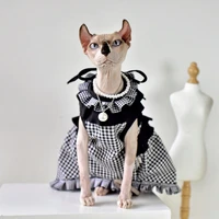 fss princess cat drees hairless cat costumes for naked cat outfits bow knot multi layer lace plaid skirt bald cat clothes
