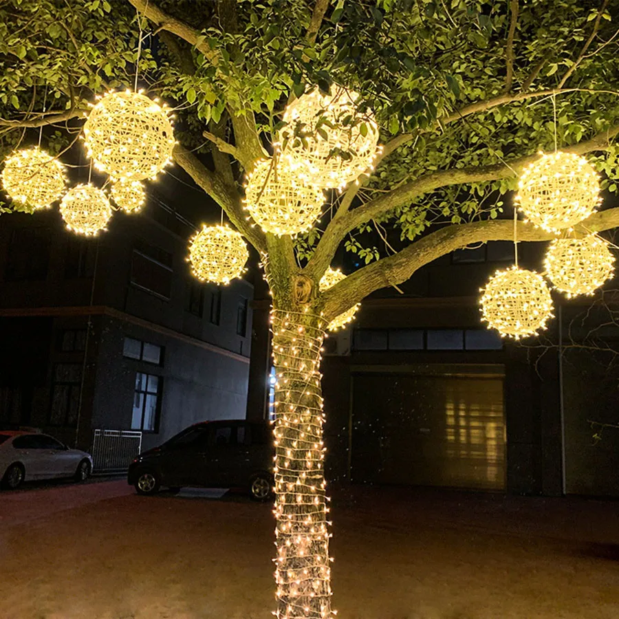 

Christmas Tree Lantern Ball LED String Fairy Light Dia 20CM 30CM Rattan Ball Globe Lights Landscape street Garden Patio