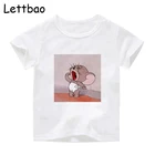 Забавная футболка с рисунком кота и мышки Детская летняя футболка хорошего качества детская футболка детская одежда Harajuku