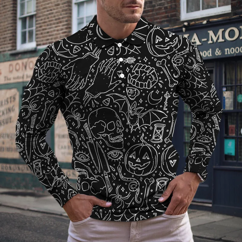 Мужская рубашка-поло с длинным рукавом пуговицами и отворотами - купить по