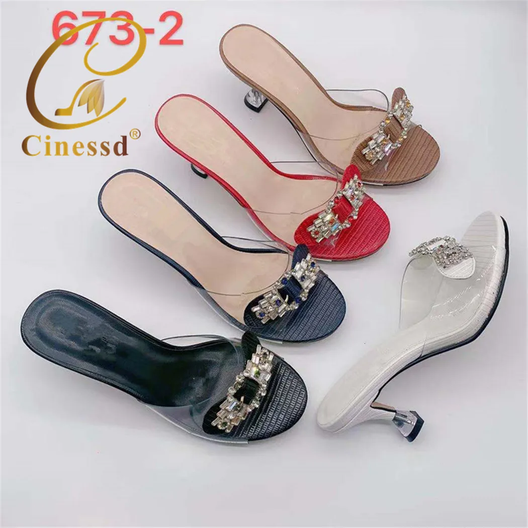 

Black Women Shoes Summer Peep Toe Fashion New Sexy PVC Square Heels Slippers Shallow Solid Outside Elegant Concise DRESS 2021