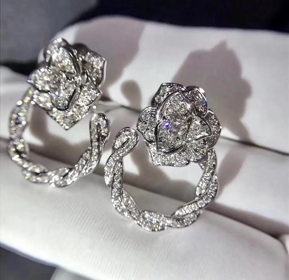 Женские серьги с подвеской в виде Розы блестящим кубическим цирконием свадебный