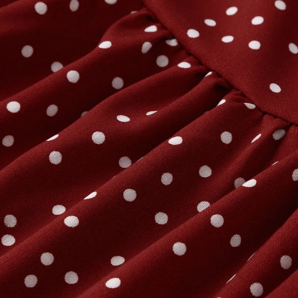 Женское платье в горошек до колена с V образным вырезом свободное коротким