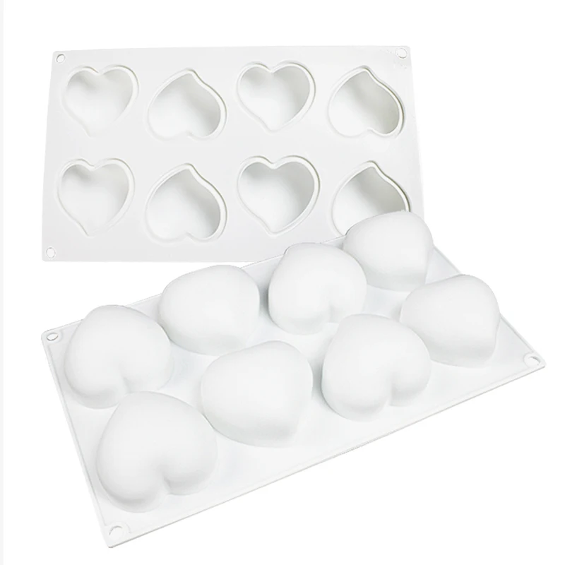Силиконовая 3D форма в форме сердца 8 отверстий для пудинга капкейка