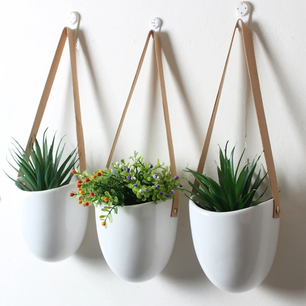 

3pcs/set Nordic Style Ceramic Flower Pot Plant Decoration Stand Hanging Planter Home Corridor Balcony Wall Hanging Flower Pot