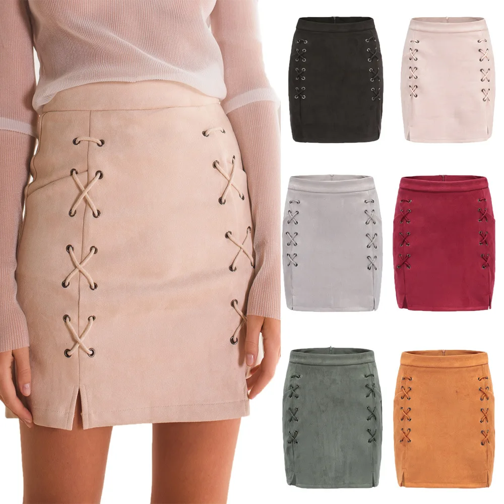 Женская осенне зимняя трапециевидная Зеленая Пикантная мини юбка из